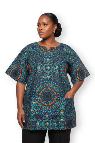 Turquesa Morado Ocean Eye Dashiki Shirt / Dashiki Dress - Top con estampado africano - Unisex