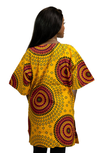 Naranja Dotted Patterns Shirt / Dashiki Dress - Top con estampado africano - Unisex