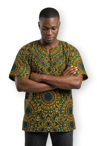 Amarillo Verde Sunburst Dashiki Shirt / Dashiki Dress - Top con estampado africano - Unisex