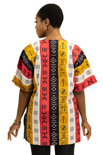 Rojo Bogolan Symbols Shirt / Dashiki Dress - Top con estampado africano - Unisex