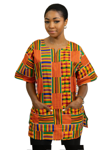 Multicolor Kente Shirt / Dashiki Dress - Top con estampado africano - Unisex