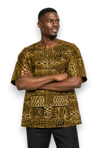 Negro Amarillo Ndop Cameroon Dashiki Shirt / Dashiki Dress - Top con estampado africano - Unisex