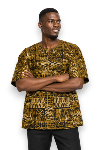 Negro Amarillo Ndop Cameroon Dashiki Shirt / Dashiki Dress - Top con estampado africano - Unisex