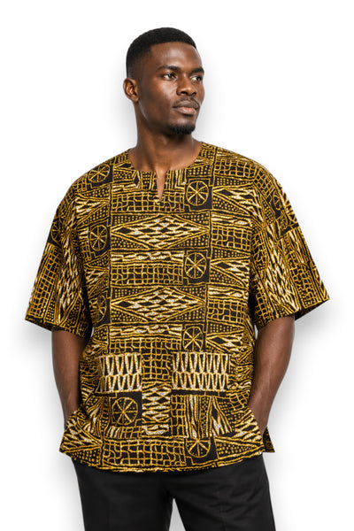 Negro Amarillo Ndop Cameroon Dashiki Shirt / Dashiki Dress - Top con estampado africano - Unisex