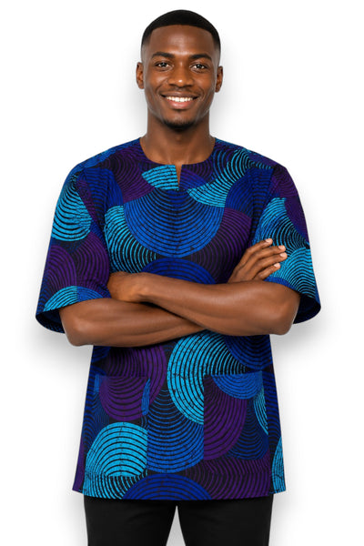 Azul & Turquesa Concentric Circle Design Dashiki Shirt / Dashiki Dress - Top con estampado africano - Unisex