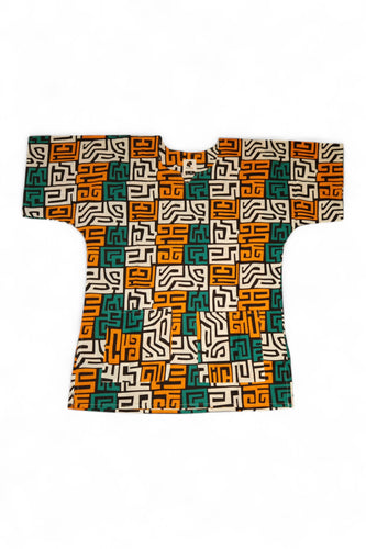 Verde azulado & Amarillo anaranjado Kuba Blocks Dashiki Shirt / Dashiki Dress - Top con estampado africano - Unisex