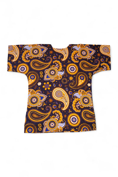 Azul marino Amarillo Paisley Dashiki Shirt / Dashiki Dress - Top con estampado africano - Unisex
