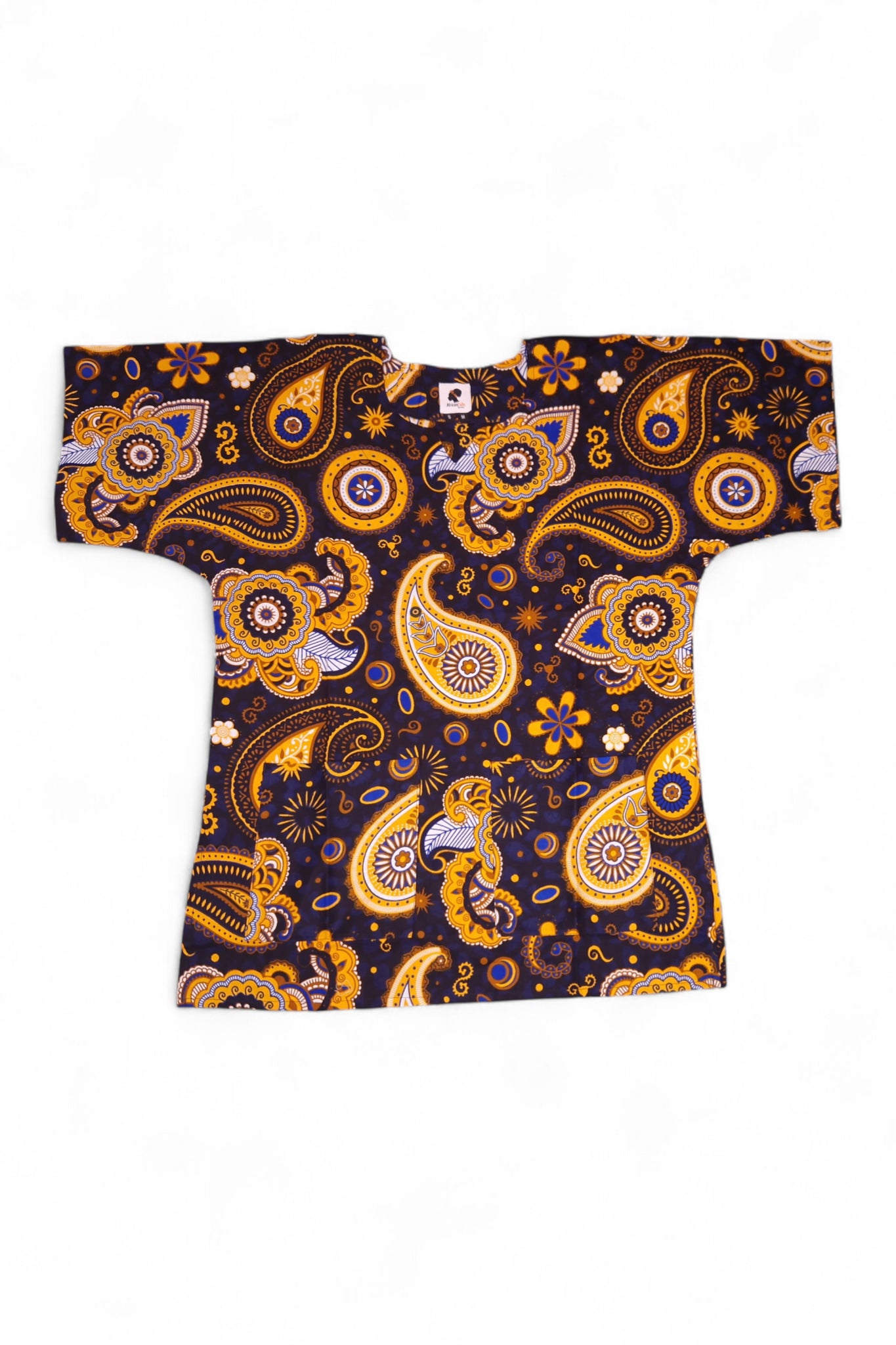 Azul marino Amarillo Paisley Dashiki Shirt / Dashiki Dress - Top con estampado africano - Unisex