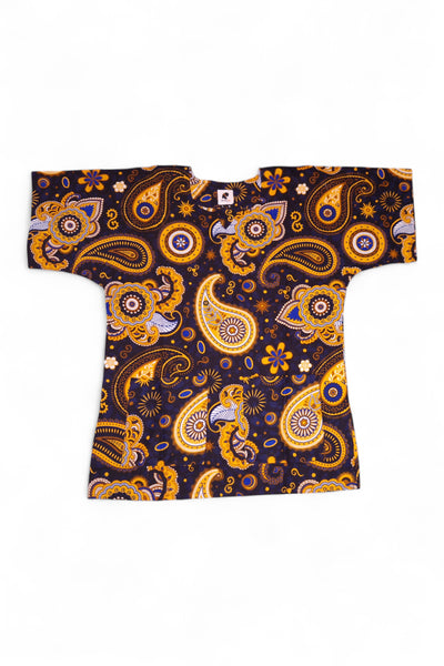 Azul marino Amarillo Paisley Dashiki Shirt / Dashiki Dress - Top con estampado africano - Unisex