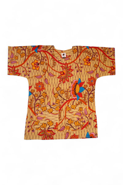 Beige & Naranja Botanical Flow Dashiki Shirt / Dashiki Dress - Top con estampado africano - Unisex
