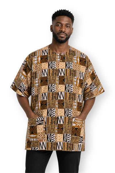 Arena Bogolan Mosaic Dashiki Shirt / Dashiki Dress - Top con estampado africano - Unisex