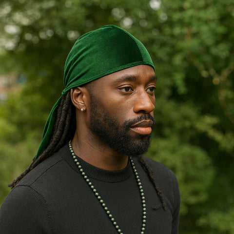 Velvet Durag / Du-rag / Do-rag / Bandana - Unisex - Verde musgo