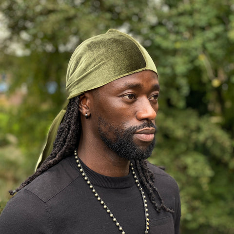 Velvet Durag / Du-rag / Do-rag / Bandana - Unisex - Verde musgo