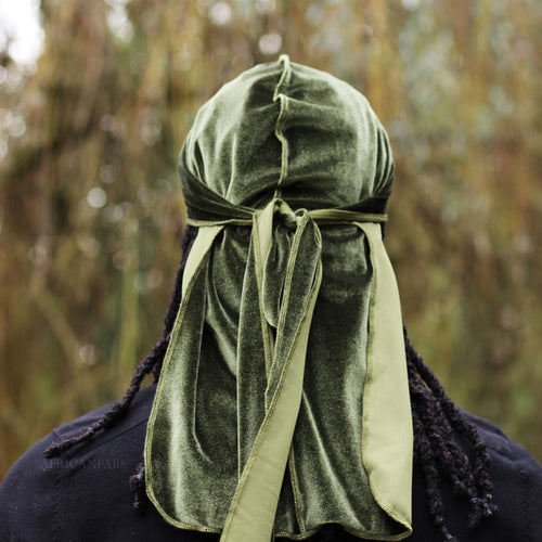 Velvet Durag / Du-rag / Do-rag / Bandana - Unisex - Verde musgo