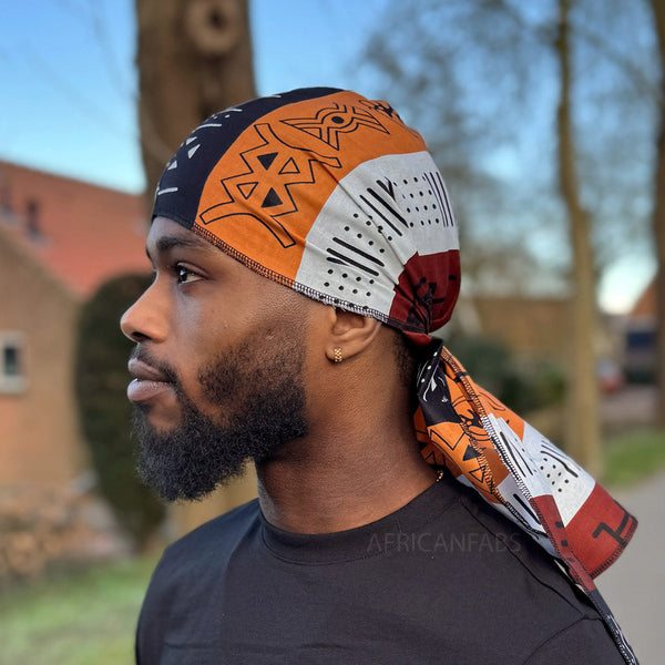 Durag / Du-rag / Do-rag / Bandana - Unisex - Marrón oscuro Bogolan Symbols