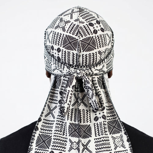 Durag / Du-rag / Do-rag / Bandana - Unisex - Blanco y Negro Bogolan