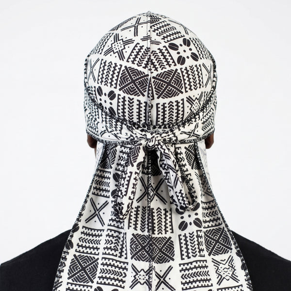 Durag / Du-rag / Do-rag / Bandana - Unisex - Blanco y Negro Bogolan