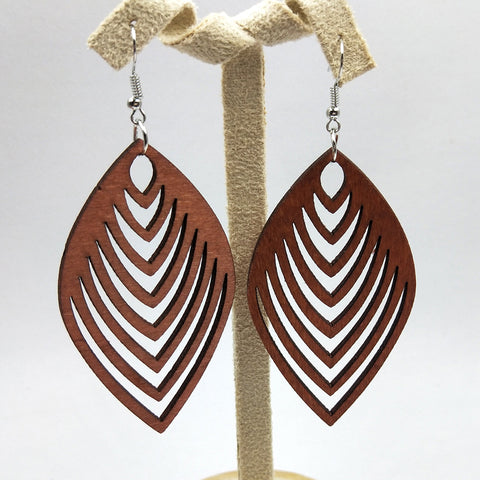 Pendientes Estampado Africano | Pendientes de madera en forma de línea marrón