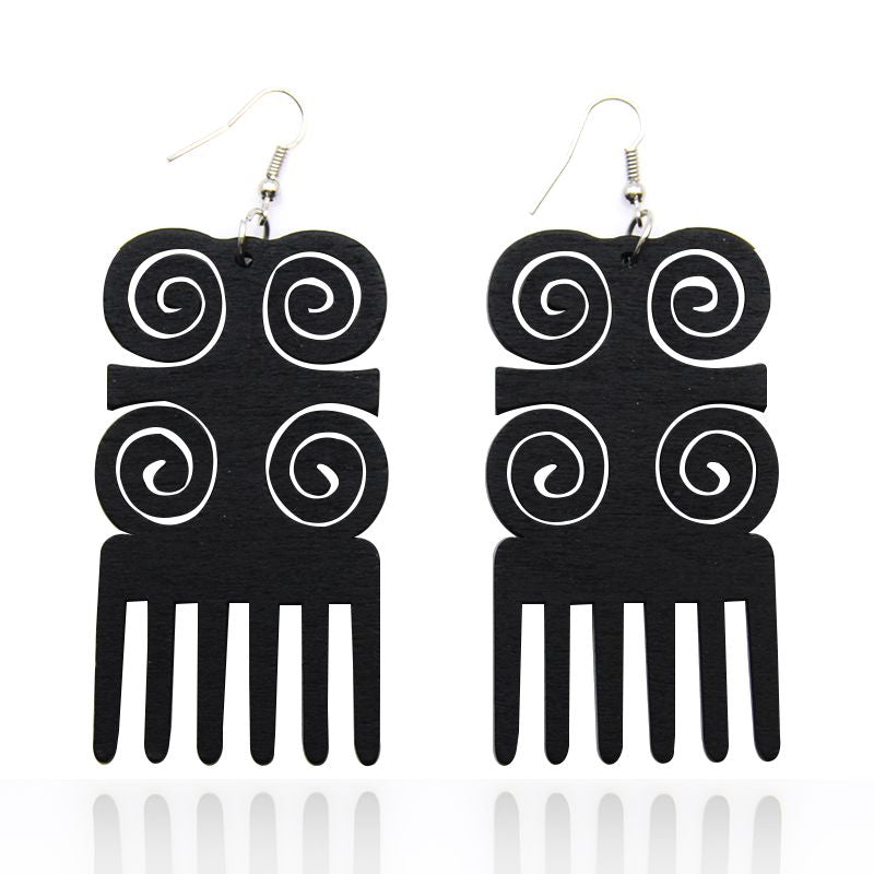 Pendientes Estampado Africano | Pendientes de madera peine negro