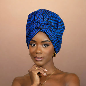 Easy headwrap - Gorro forrado de raso - Azul blocks