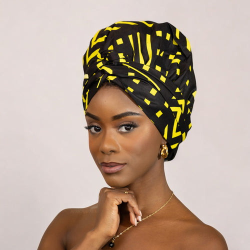 Easy headwrap - Gorro de pelo forrado satinado - Negro / amarillo