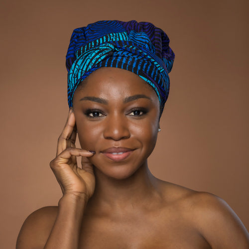 Easy headwrap - Gorro de pelo con forro satinado - Azul & Turquesa Concentric
