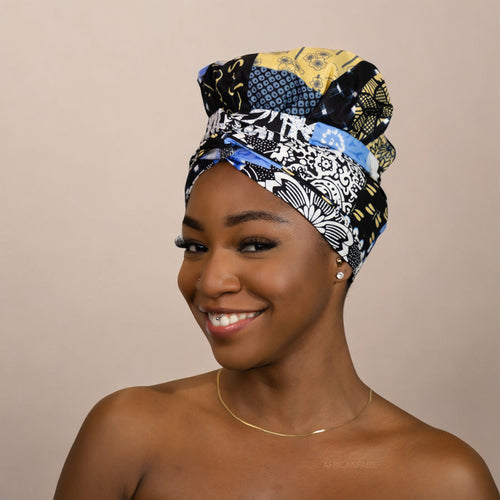 Easy headwrap - Gorro forrado de raso - Azul / beige 