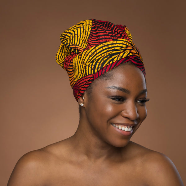 Easy headwrap - Gorro de pelo con forro satinado - Rojo & Amarillo Concentric