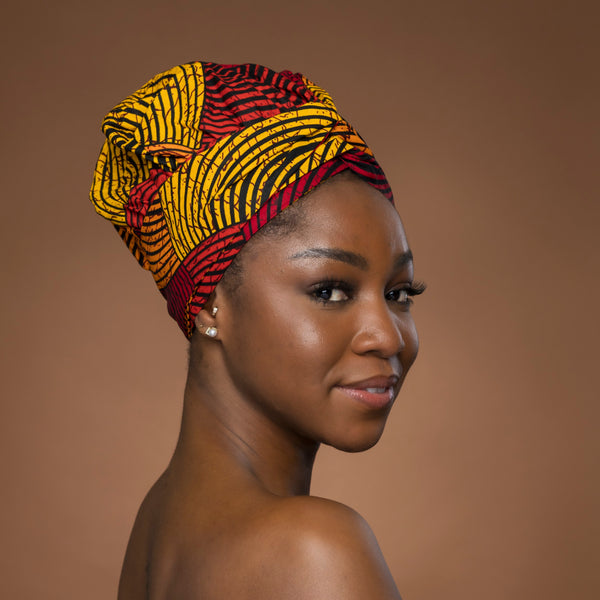 Easy headwrap - Gorro de pelo con forro satinado - Rojo & Amarillo Concentric