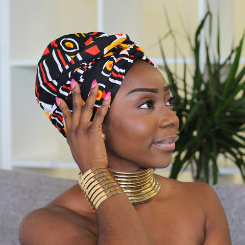 Easy headwrap - Gorro forrado de satén - Naranja / negro Adaobi