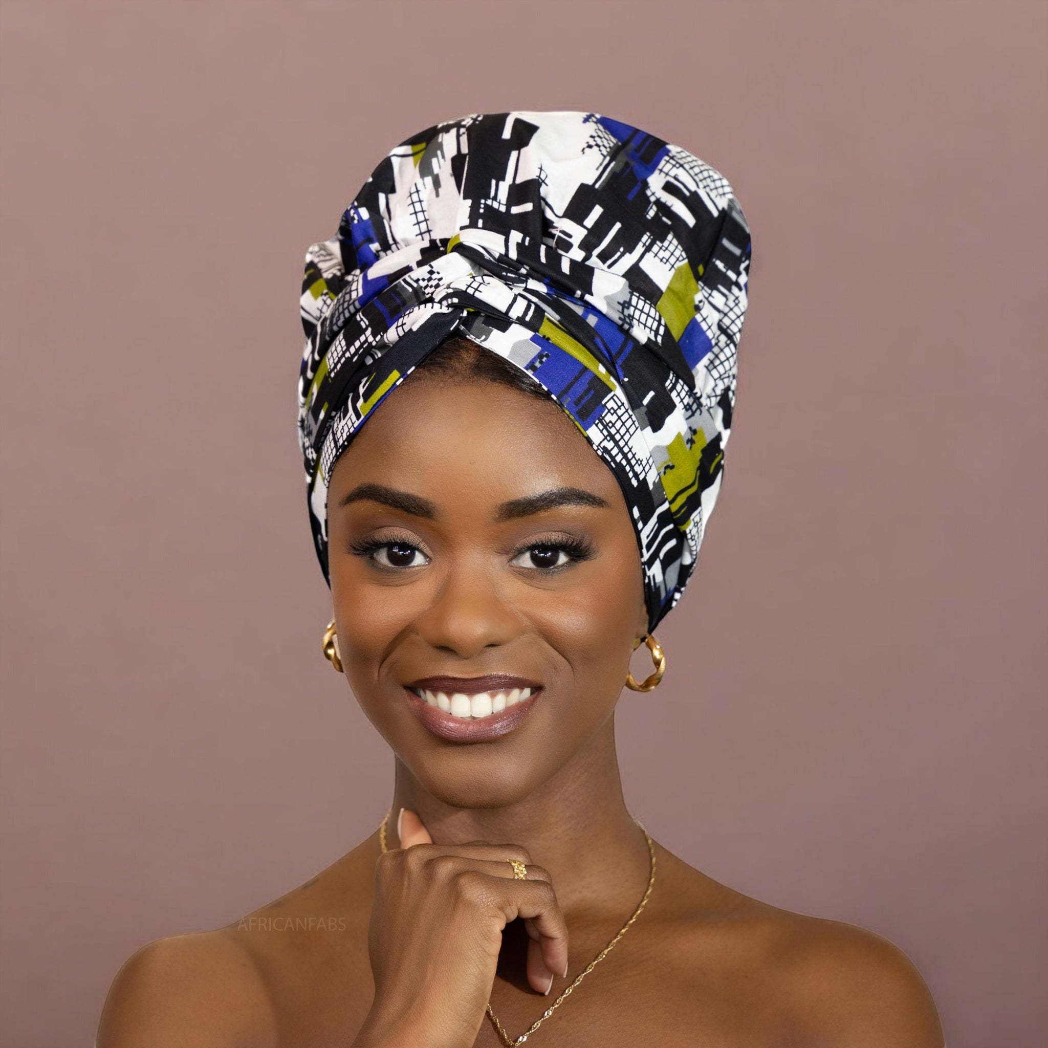 Easy headwrap - Gorro forrado de raso - Azul / blanco