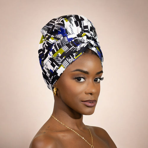 Easy headwrap - Gorro forrado de raso - Azul / blanco