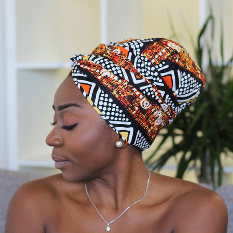 Easy headwrap - Gorro de pelo forrado satinado - Chidinma naranja / blanco