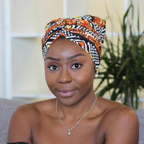 Easy headwrap - Gorro de pelo forrado satinado - Chidinma naranja / blanco