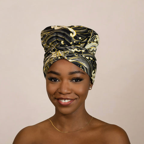 Easy headwrap - Gorro de pelo con forro satinado - Color negro / crema