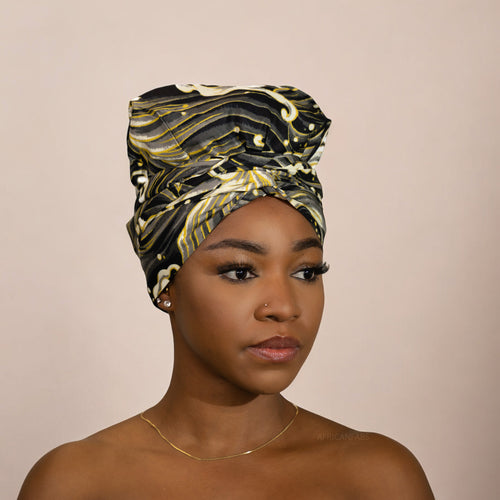 Easy headwrap - Gorro de pelo con forro satinado - Color negro / crema