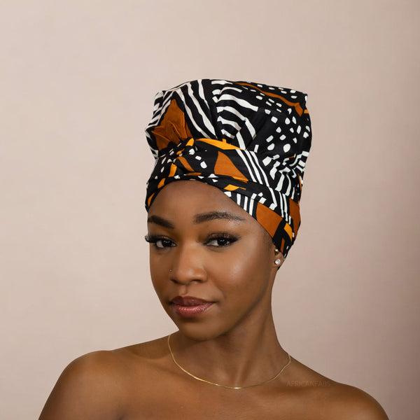 Easy headwrap - Gorro de pelo con forro satinado - Tela barro negra / naranja