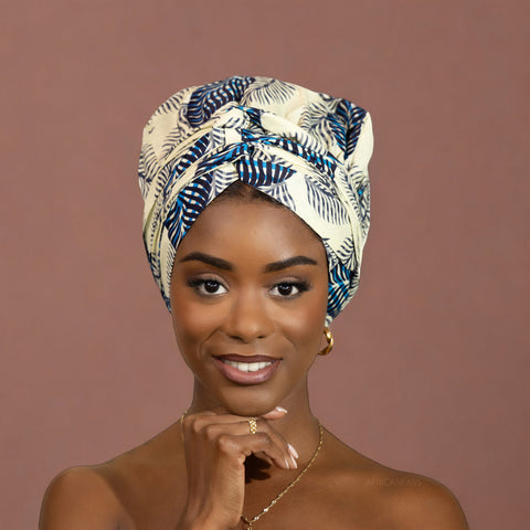 Easy headwrap - Gorro de pelo con forro satinado - Flor azul / blanca