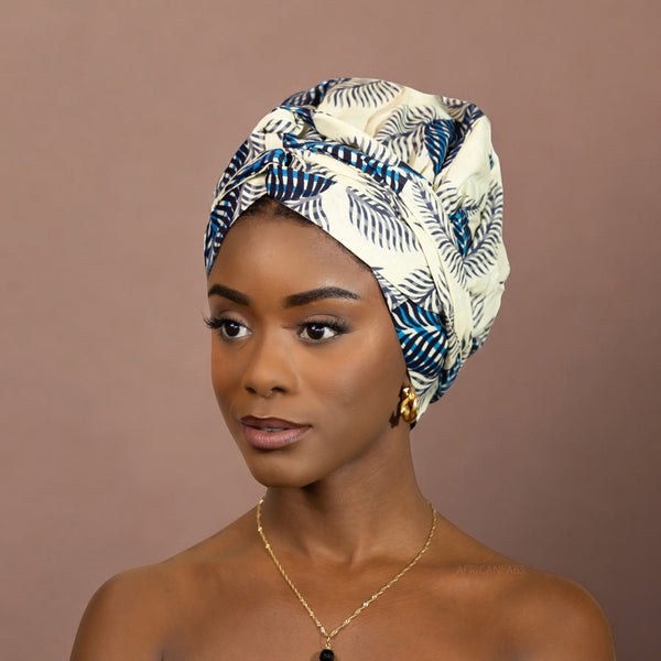 Easy headwrap - Gorro de pelo con forro satinado - Flor azul / blanca