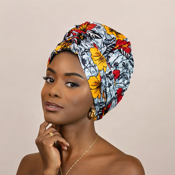 Easy headwrap - Gorro de pelo con forro satinado - Gris claro Flowers