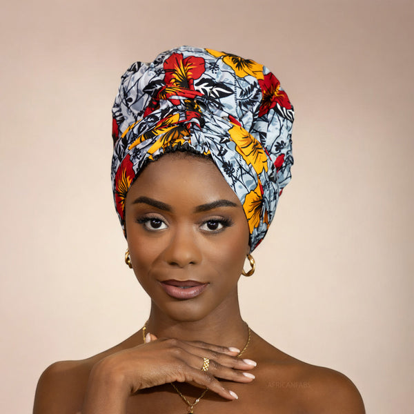 Easy headwrap - Gorro de pelo con forro satinado - Gris claro Flowers