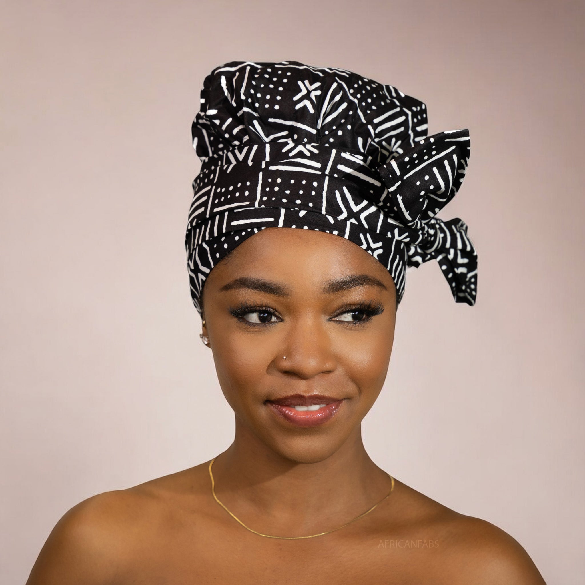 Easy headwrap - Gorro de pelo con forro satinado - Negro Blanco X Bogolan