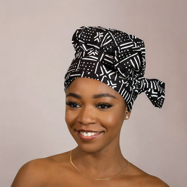 Easy headwrap - Gorro de pelo con forro satinado - Negro Blanco X Bogolan