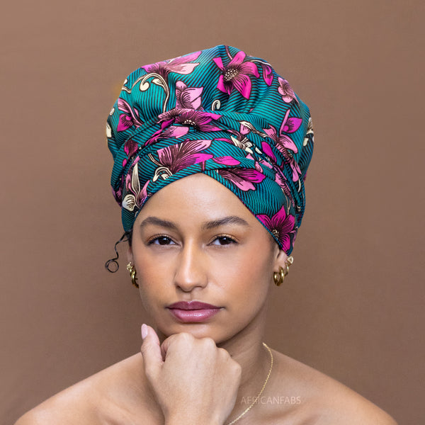 Easy headwrap - Gorro forrado de raso - Flor Azul turquesa