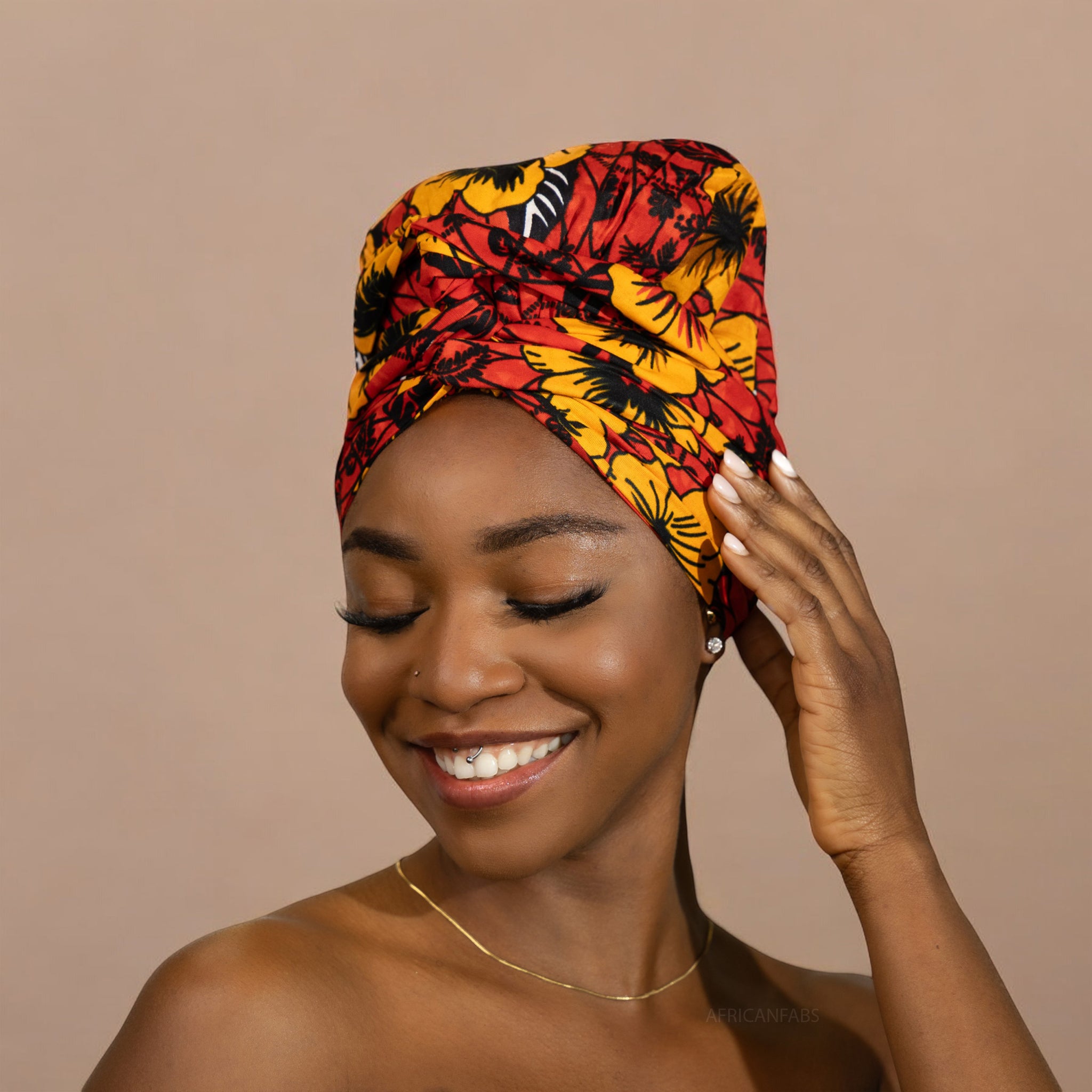 Easy headwrap - Gorro de pelo con forro satinado - Rojo Flowers