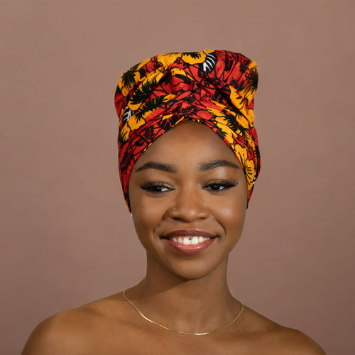 Easy headwrap - Gorro de pelo con forro satinado - Rojo Flowers