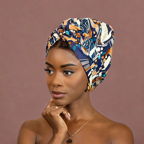 Easy headwrap - Gorro forrado de raso - Azul / marrón