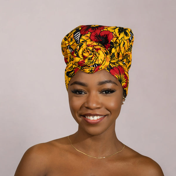 Easy headwrap - Gorro forrado de raso - Amarillo Flowers