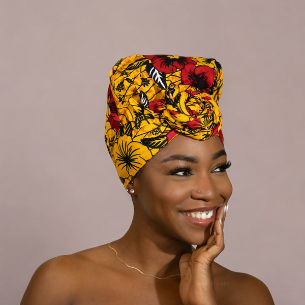 Easy headwrap - Gorro forrado de raso - Amarillo Flowers