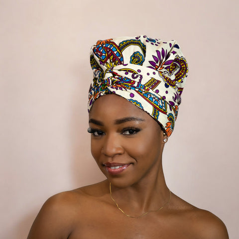 Easy headwrap - Gorro de pelo con forro de satén - Blanco Paisley